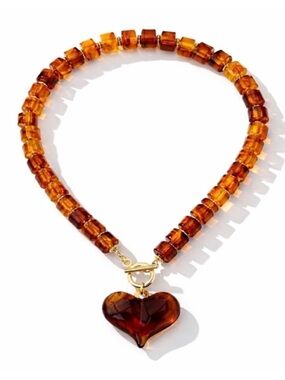 New! Amber Lucite Heart Beaded Necklace (2010)